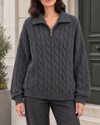 Women's Cable-Knit Quarter-Zip Sweater — Dark gray — hero [WB gallery 168/1]
