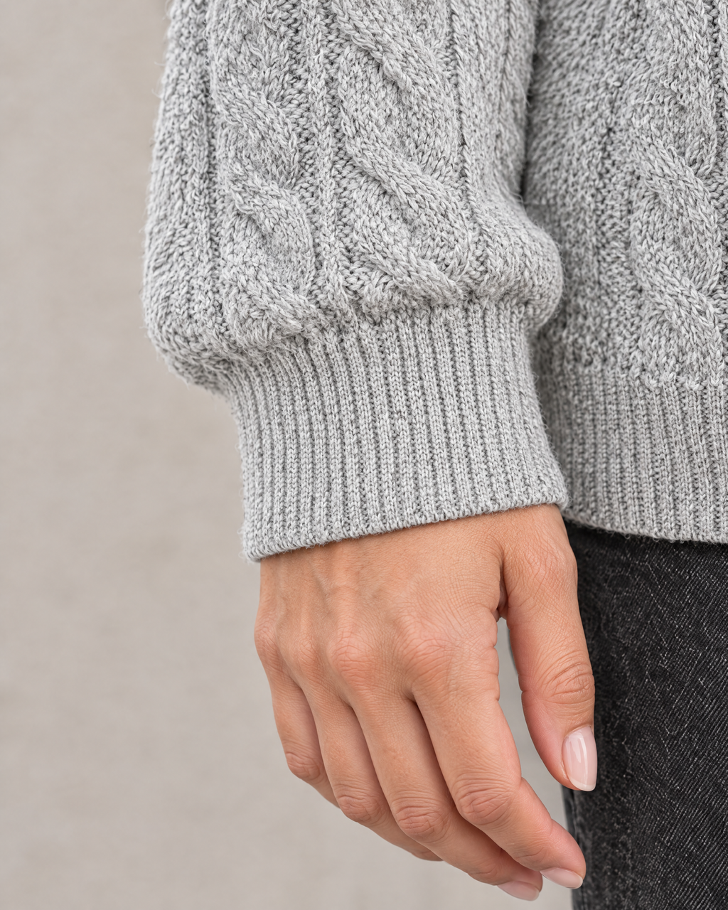Women's Cable-Knit Quarter-Zip Sweater — Light gray — cuff detail [WB gallery 167/5]