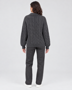 Women's Cable-Knit Quarter-Zip Sweater — Dark gray — full back [WB gallery 168/3]