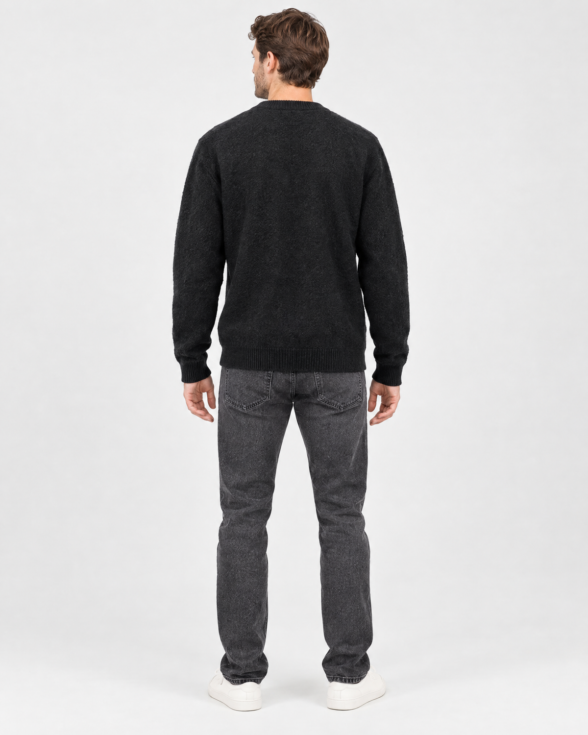 Men's Wool-Blend Button-Front Cardigan — Black — full back [WB gallery 169/3]