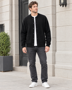 Men's Wool-Blend Button-Front Cardigan — Black — full front [WB gallery 169/2]