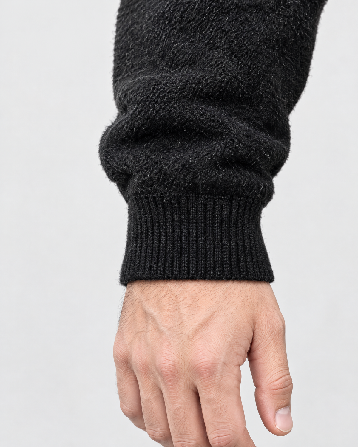 Men's Wool-Blend Button-Front Cardigan — Black — cuff detail [WB gallery 169/5]