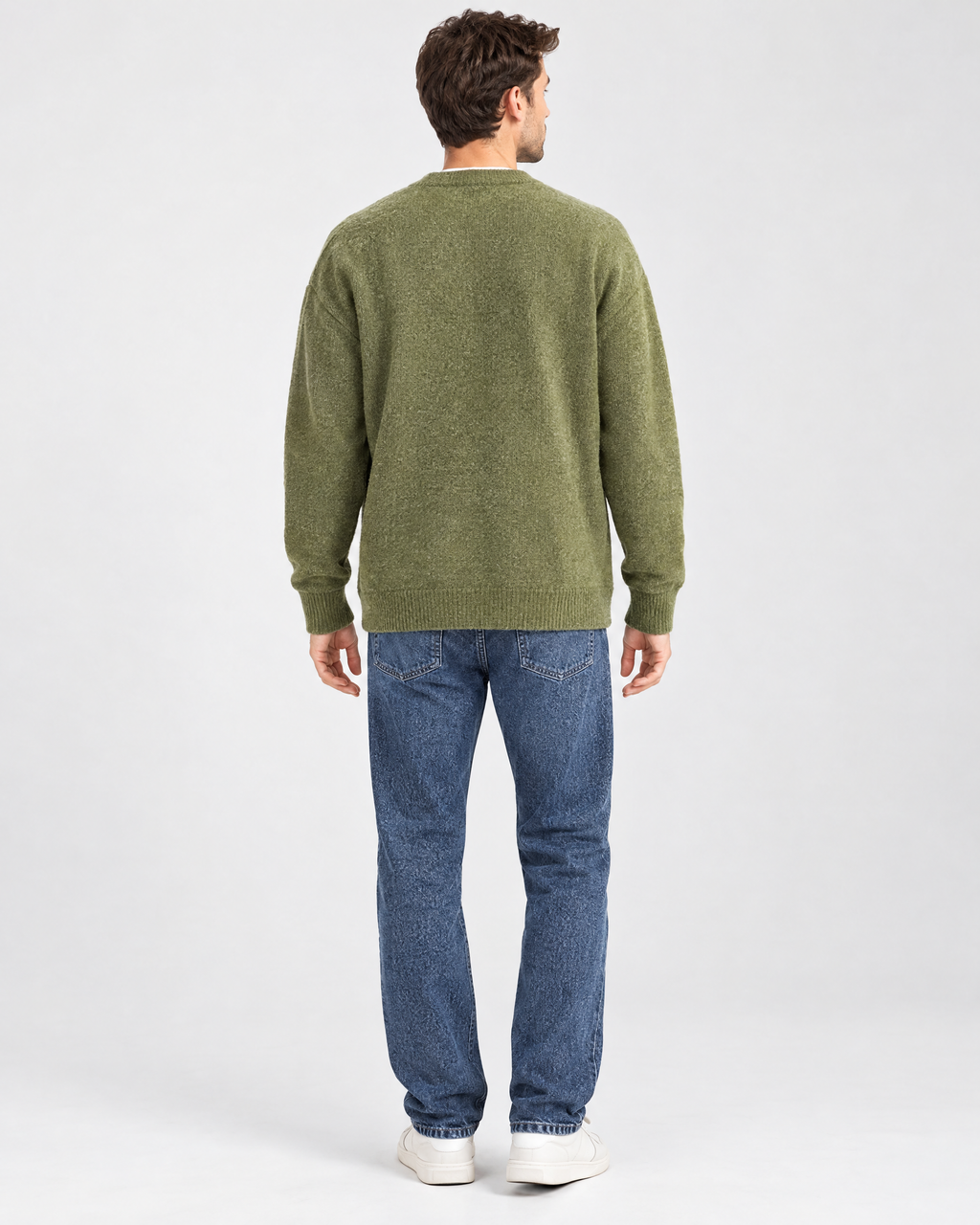 Men's Wool-Blend Button-Front Cardigan — Green — full back [WB gallery 171/3]