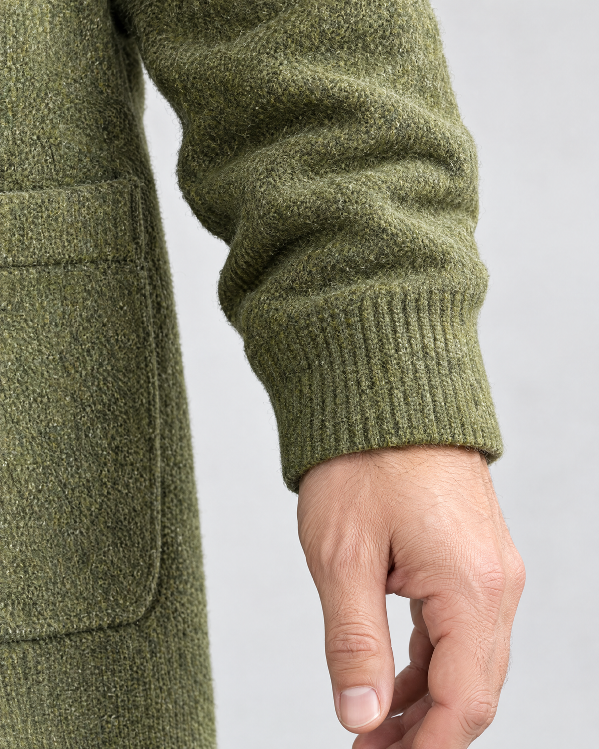 Men's Wool-Blend Button-Front Cardigan — Green — cuff detail [WB gallery 171/5]