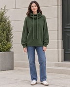 Women's Relaxed High-Neck Sweater — Pine green thick version — full front [WB gallery 172/2]