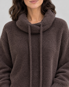 Women's Relaxed High-Neck Sweater — Mocha color thick version — collar detail [WB gallery 173/4]
