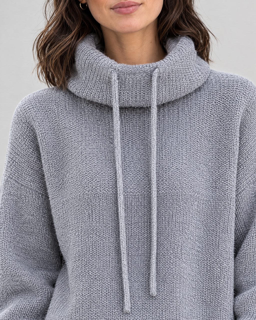 Women's Relaxed High-Neck Sweater — Elegant gray thickened version — collar detail [WB gallery 174/4]