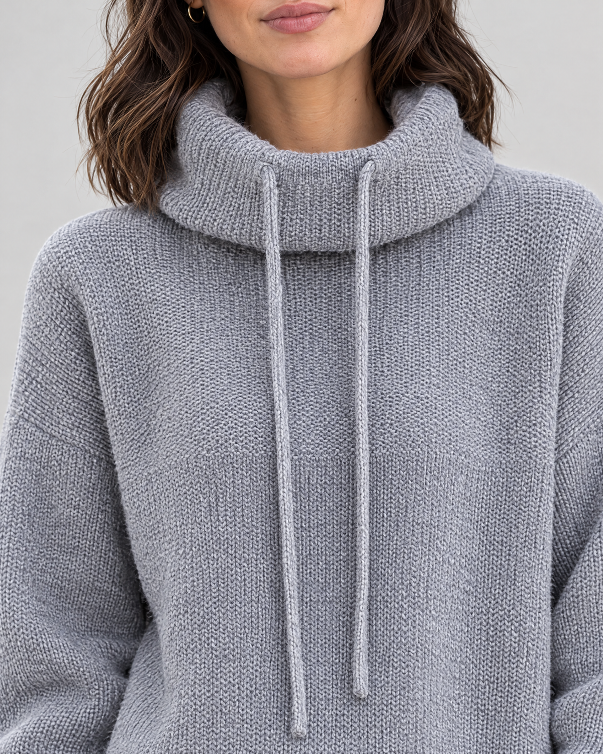 Women's Relaxed High-Neck Sweater — Elegant gray thickened version — collar detail [WB gallery 174/4]