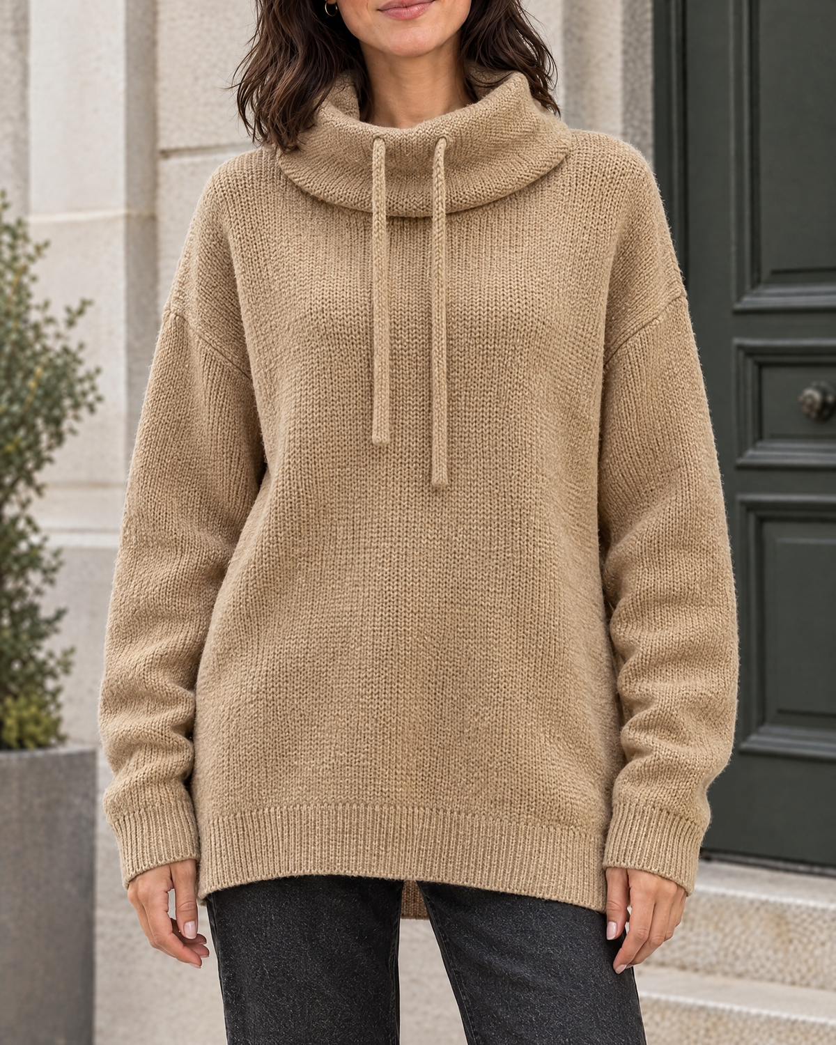 Women's Relaxed High-Neck Sweater — Camel thick version — hero [WB gallery 176/1]