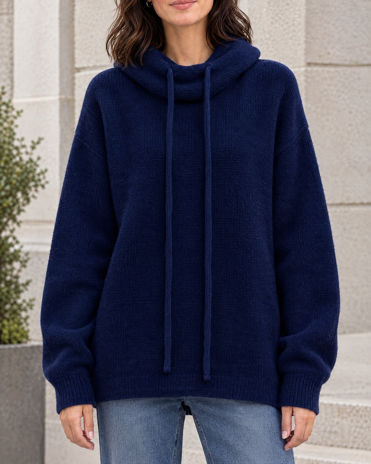 Women's Relaxed High-Neck Sweater — Navy blue thick version — hero [WB gallery 175/1]