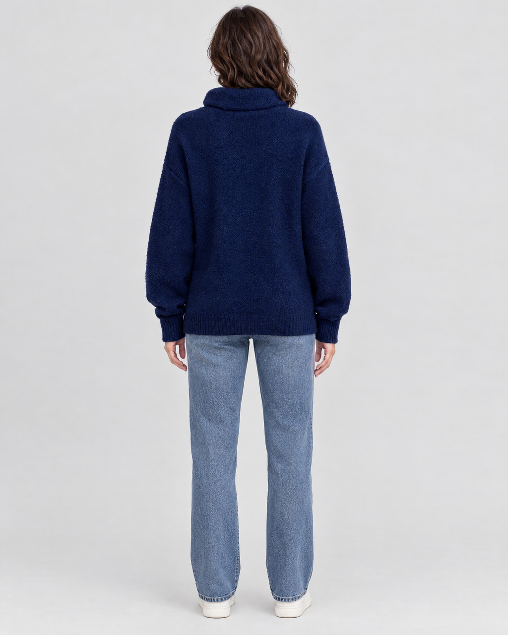 Women's Relaxed High-Neck Sweater — Navy blue thick version — full back [WB gallery 175/3]