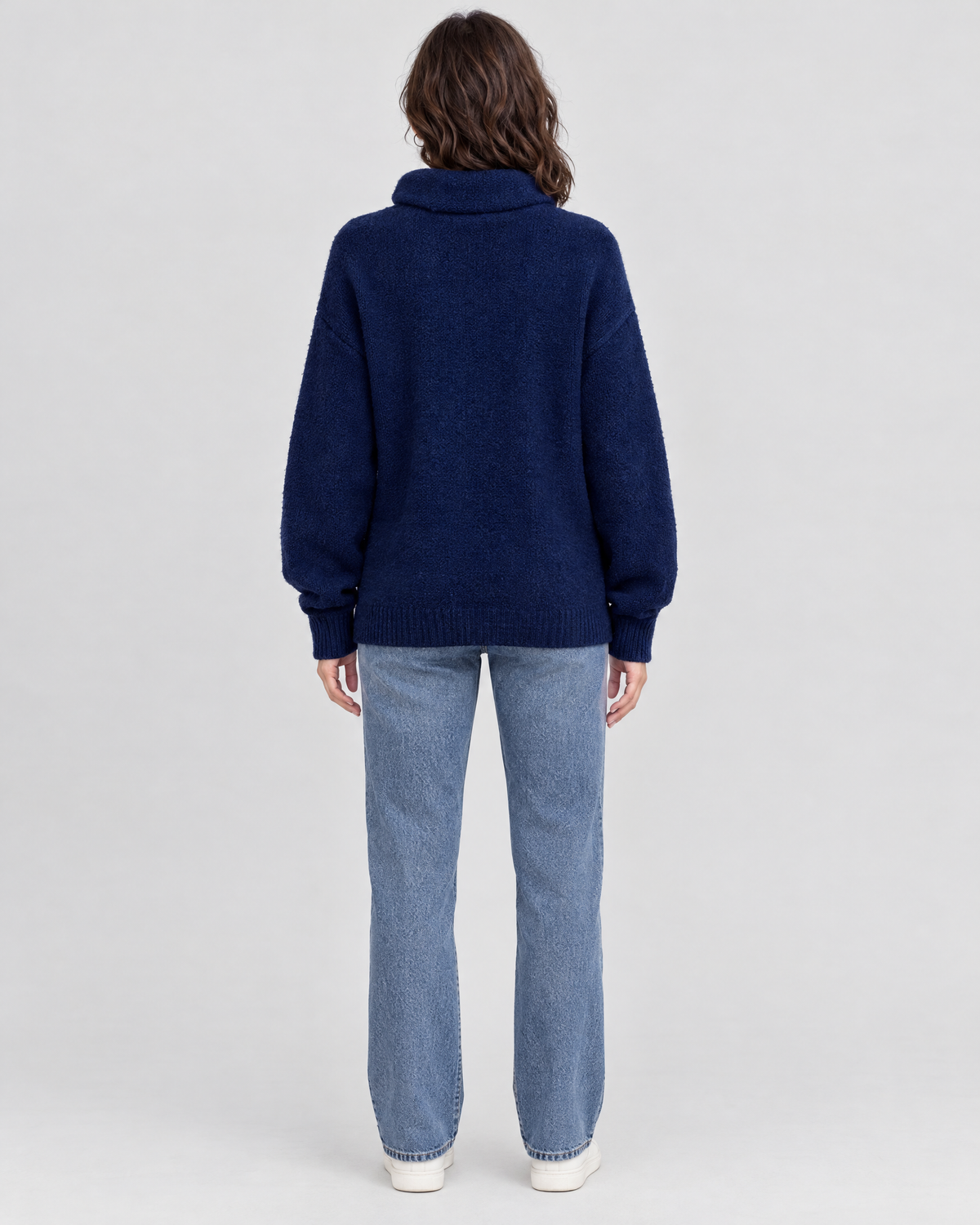 Women's Relaxed High-Neck Sweater — Navy blue thick version — full back [WB gallery 175/3]