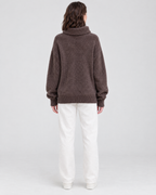 Women's Relaxed High-Neck Sweater — Mocha color thick version — full back [WB gallery 173/3]