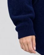 Women's Relaxed High-Neck Sweater — Navy blue thick version — cuff detail [WB gallery 175/5]