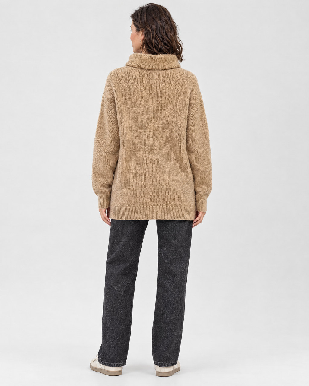Women's Relaxed High-Neck Sweater — Camel thick version — full back [WB gallery 176/3]