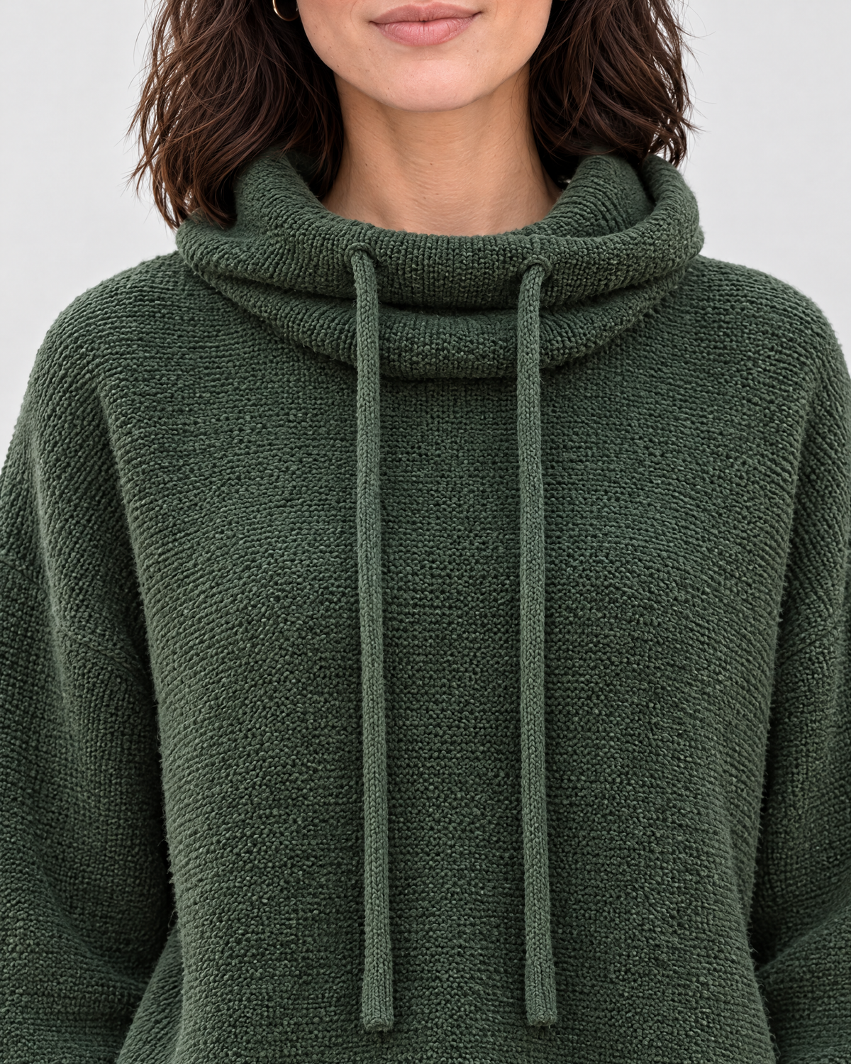 Women's Relaxed High-Neck Sweater — Pine green regular — collar detail [WB gallery 177/4]