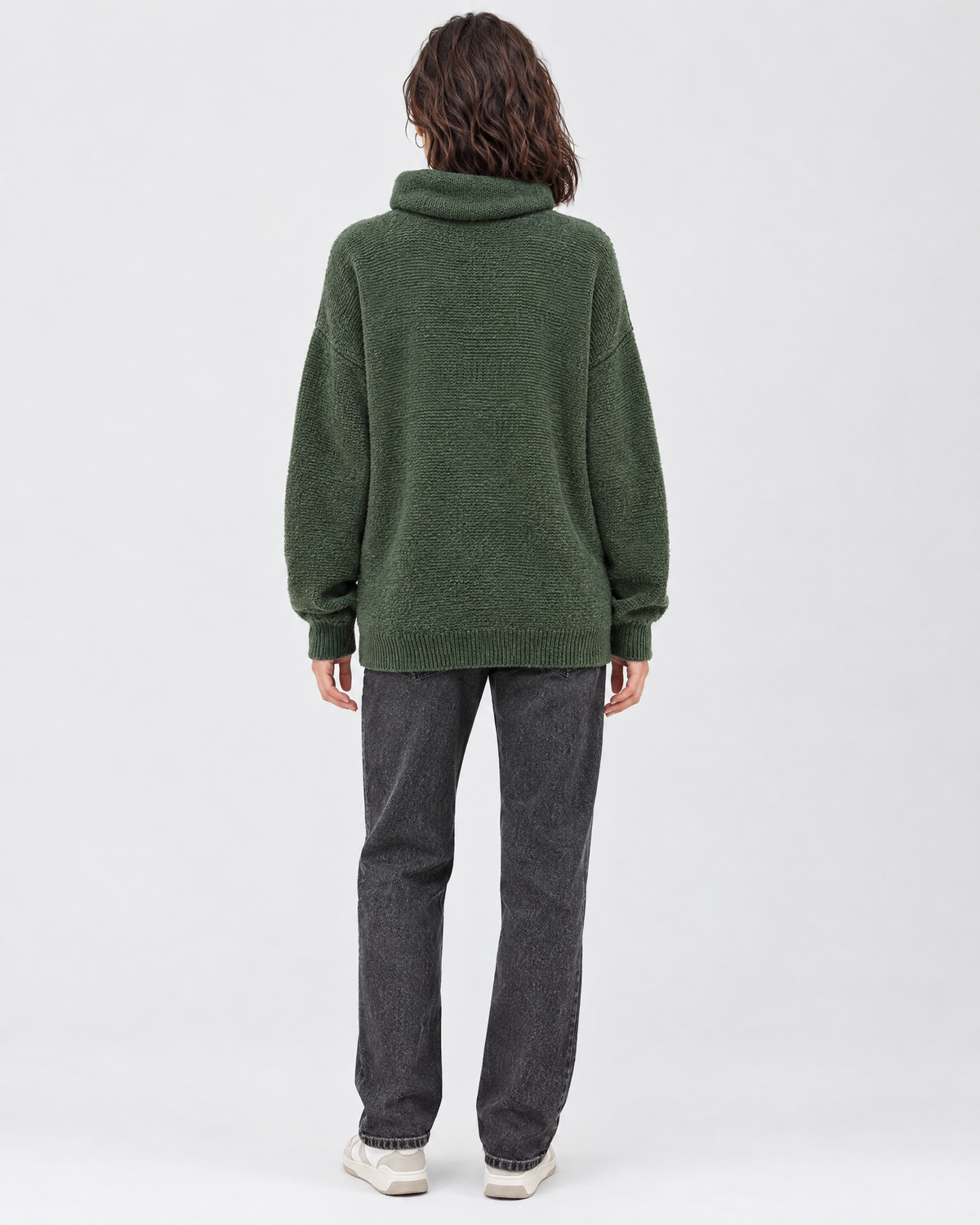 Women's Relaxed High-Neck Sweater — Pine green regular — full back [WB gallery 177/3]