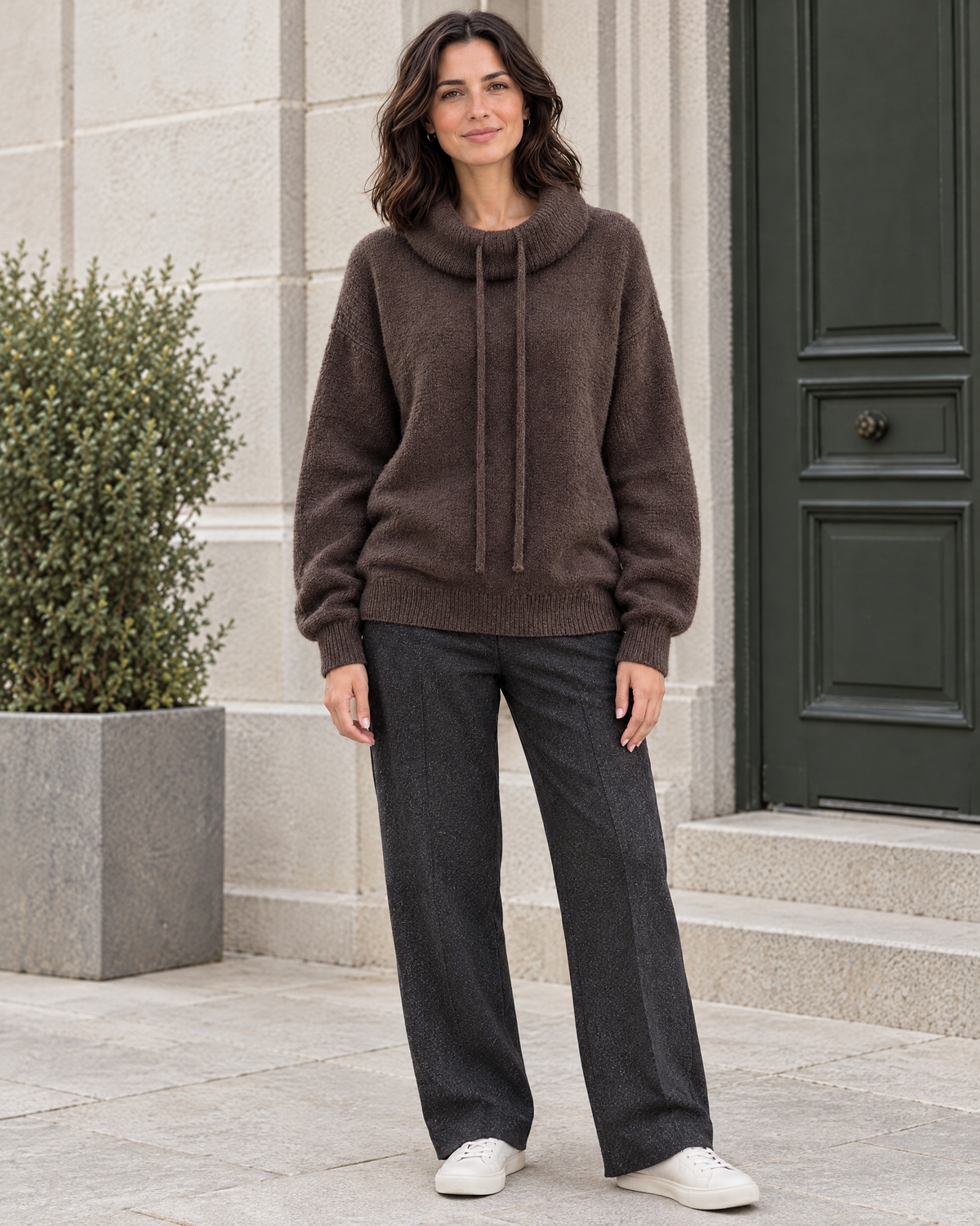 Women's Relaxed High-Neck Sweater — Mocha color regular — full front [WB gallery 178/2]