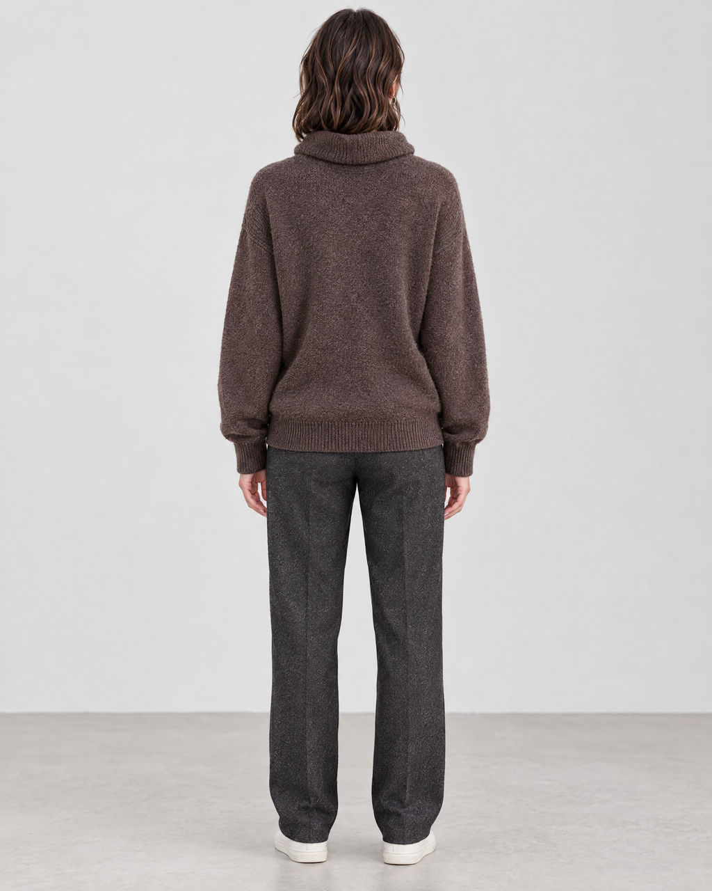 Women's Relaxed High-Neck Sweater — Mocha color regular — full back [WB gallery 178/3]