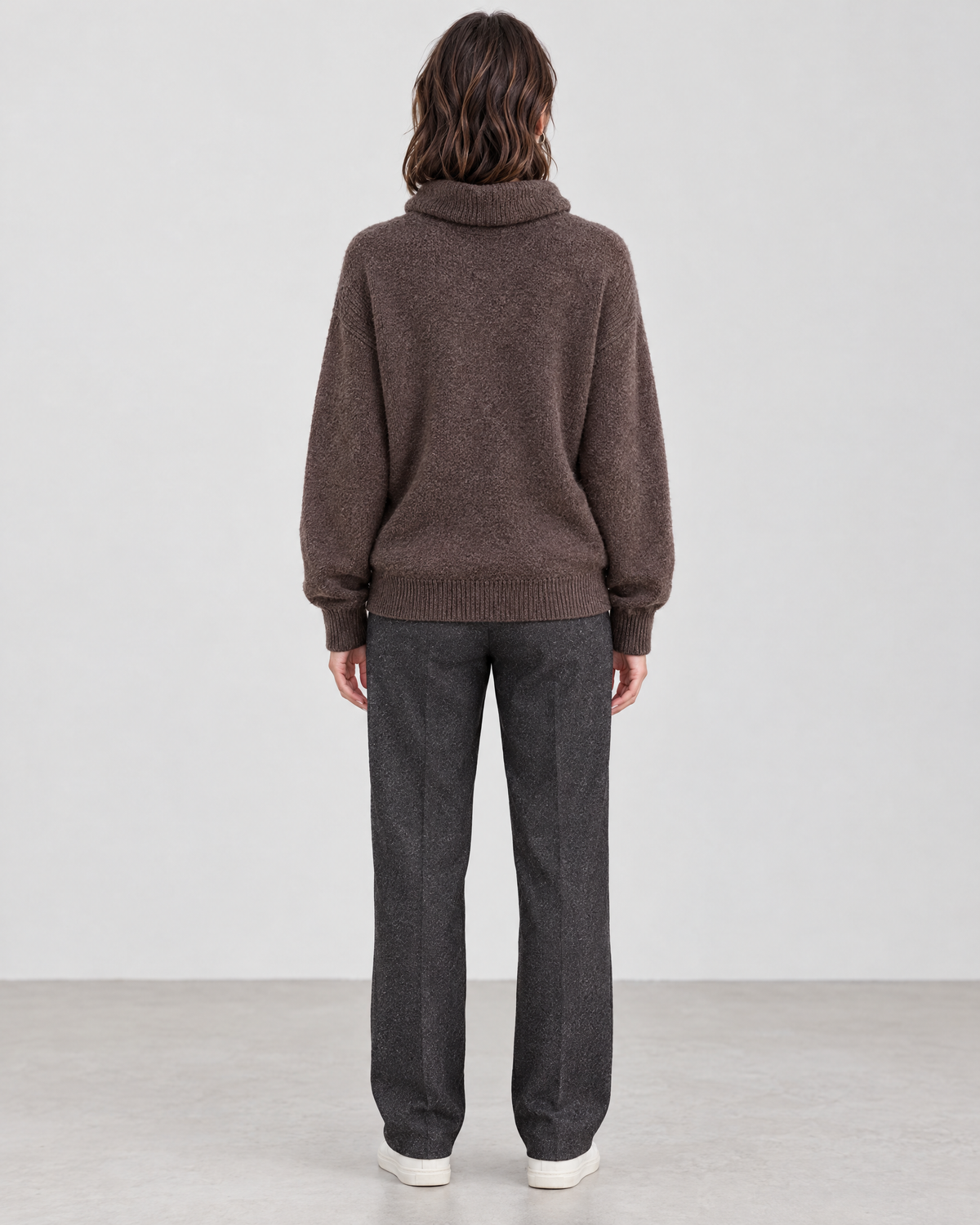 Women's Relaxed High-Neck Sweater — Mocha color regular — full back [WB gallery 178/3]