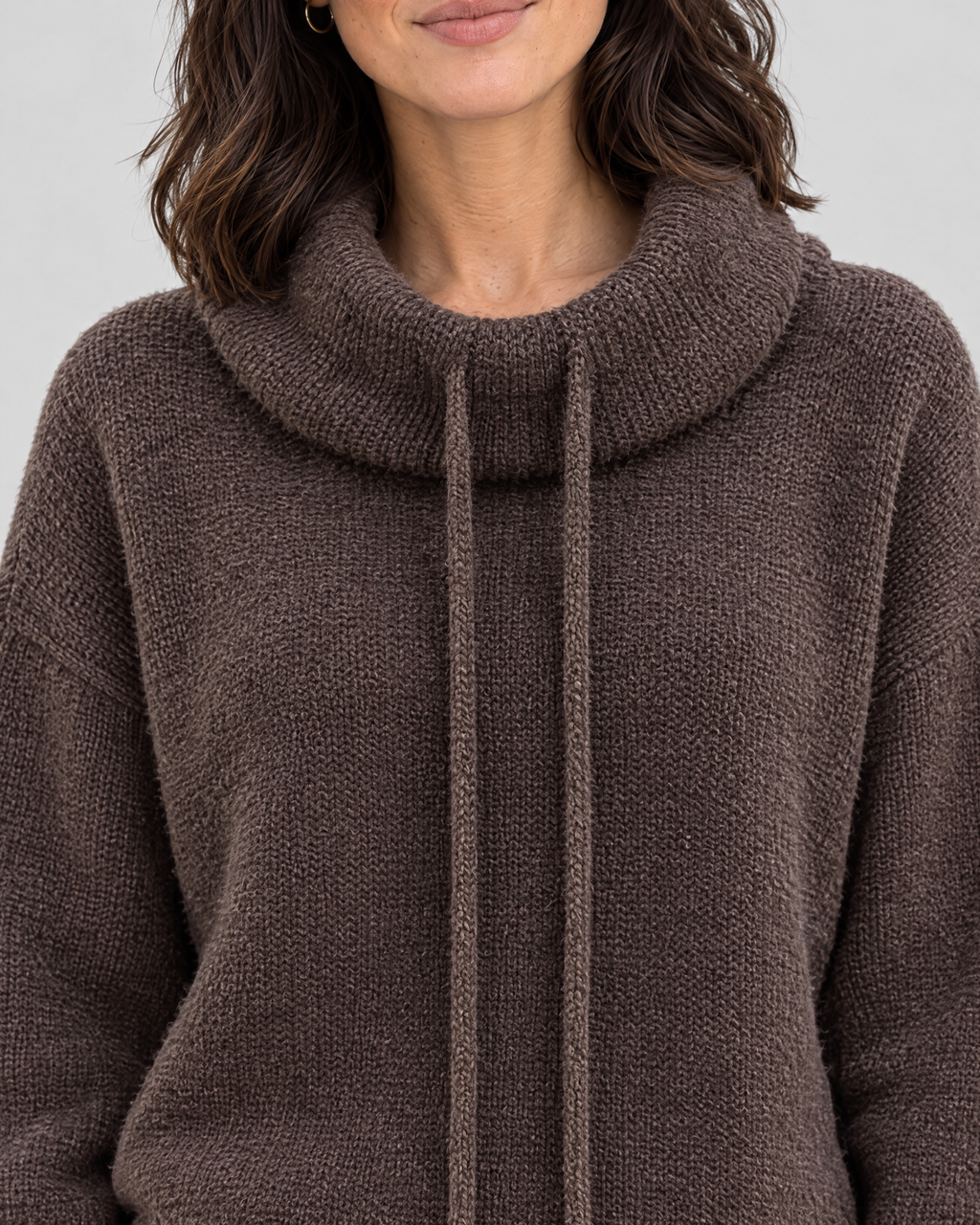 Women's Relaxed High-Neck Sweater — Mocha color regular — collar detail [WB gallery 178/4]