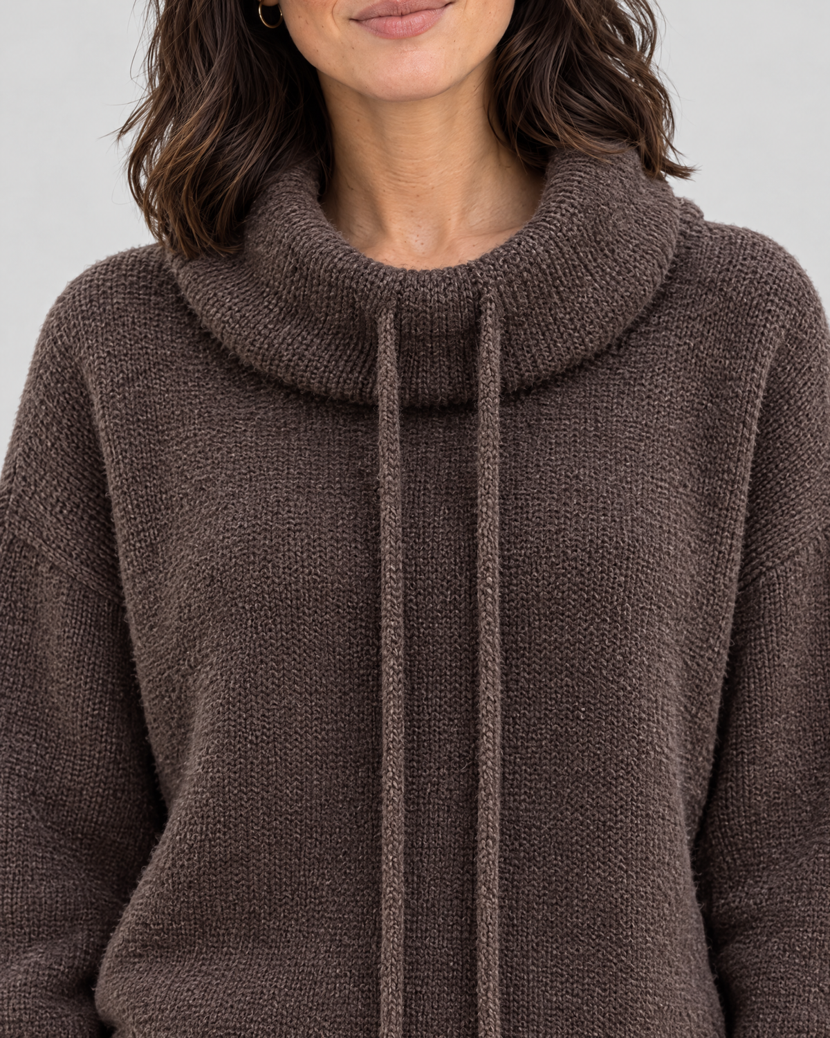 Women's Relaxed High-Neck Sweater — Mocha color regular — collar detail [WB gallery 178/4]