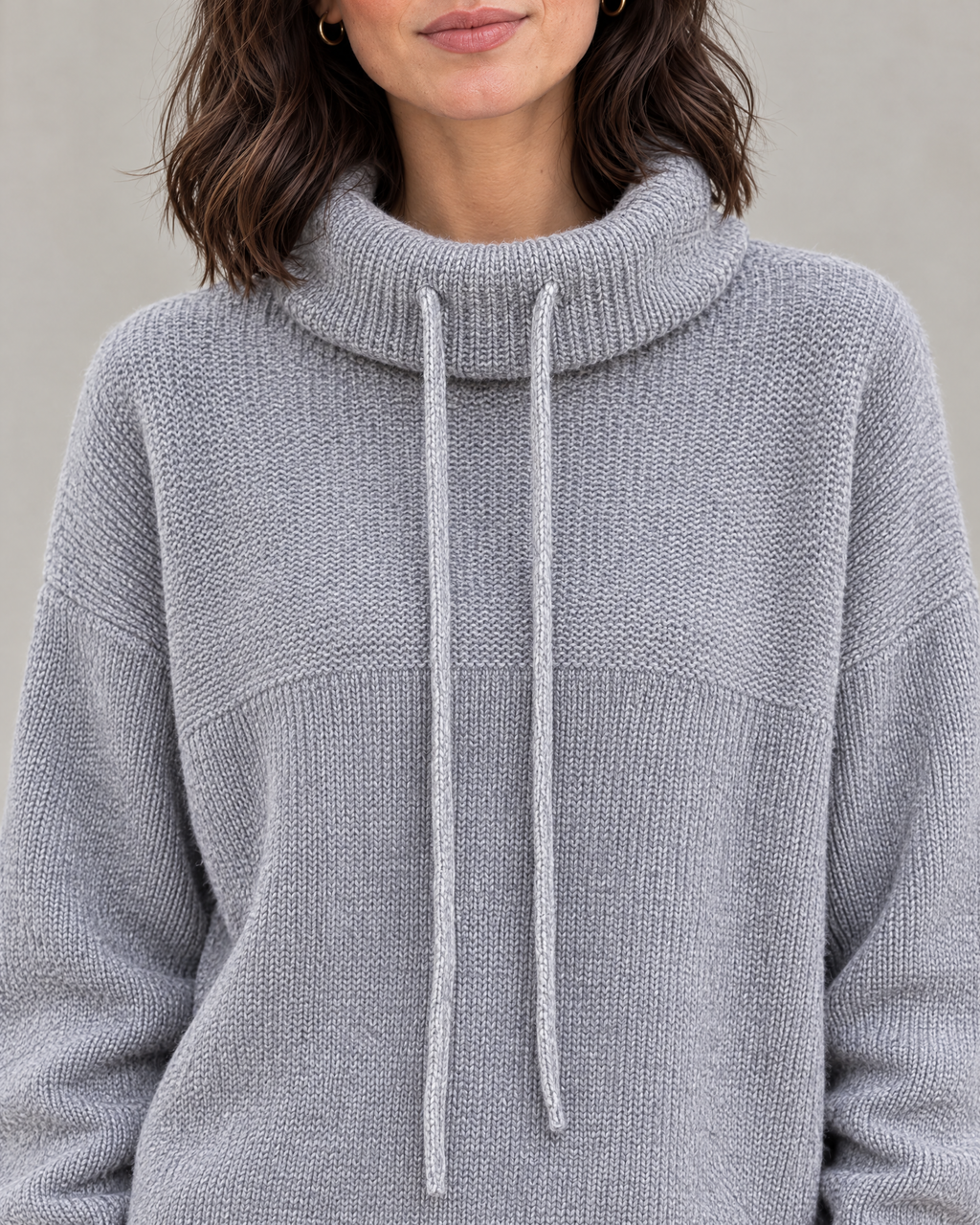 Women's Relaxed High-Neck Sweater — Elegant gray regular — collar detail [WB gallery 179/4]