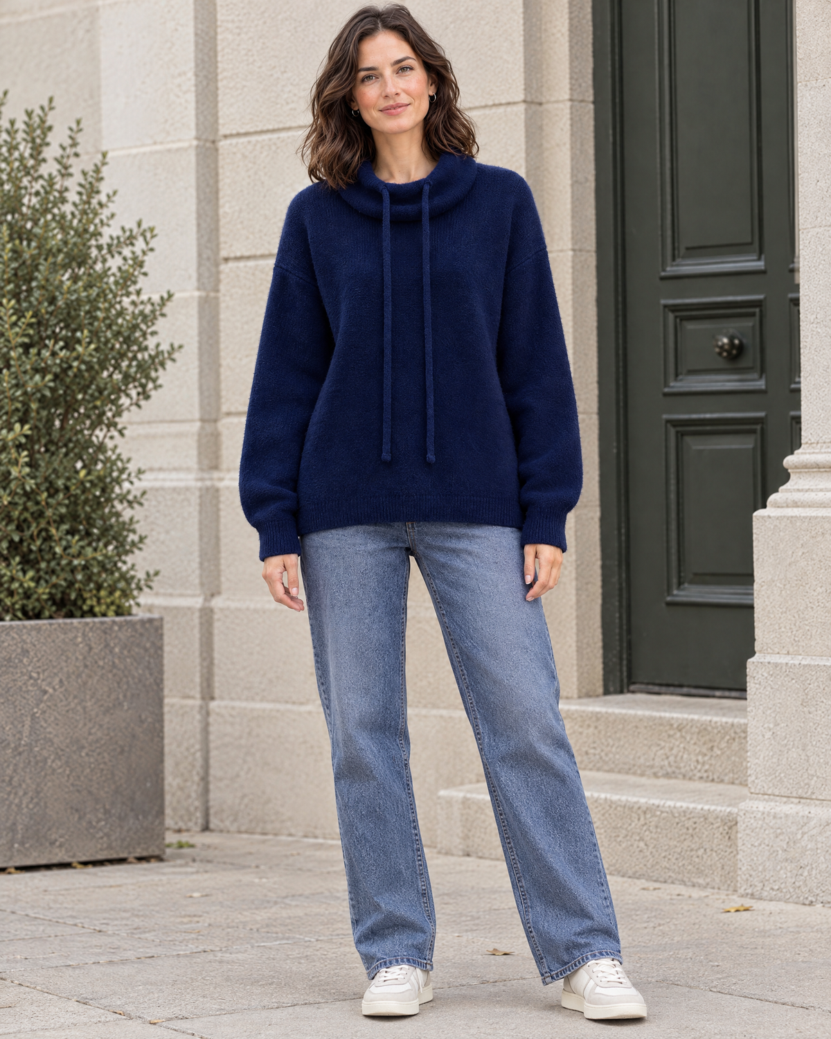 Women's Relaxed High-Neck Sweater — Navy blue regular — full front [WB gallery 180/2]