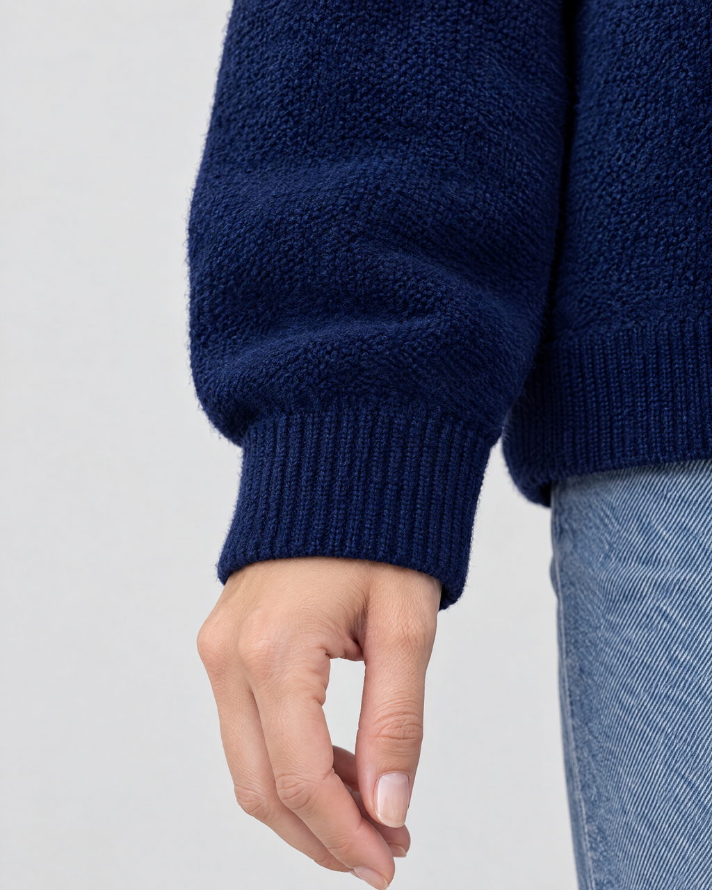 Women's Relaxed High-Neck Sweater — Navy blue regular — cuff detail [WB gallery 180/5]
