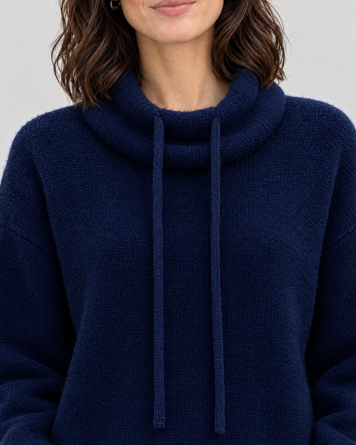 Women's Relaxed High-Neck Sweater — Navy blue regular — collar detail [WB gallery 180/4]