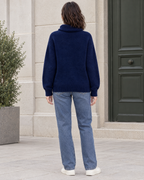 Women's Relaxed High-Neck Sweater — Navy blue regular — full back [WB gallery 180/3]