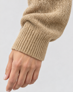 Women's Relaxed High-Neck Sweater — Flower camel color regular — cuff detail [WB gallery 181/5]
