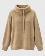 Women's Relaxed High-Neck Sweater — Flower camel color regular — product front [WB gallery 181/6]