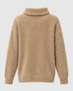 Women's Relaxed High-Neck Sweater — Flower camel color regular — product back [WB gallery 181/7]