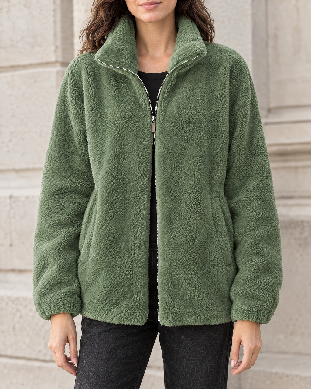 Women's Stand-Collar Fleece Jacket — Green — hero [WB gallery 183/1]