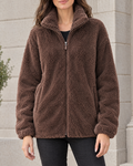 Women's Stand-Collar Fleece Jacket — Dark brown — hero [WB gallery 182/1]