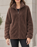 Women's Stand-Collar Fleece Jacket — Dark brown — hero [WB gallery 182/1]