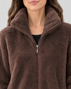 Women's Stand-Collar Fleece Jacket — Dark brown — collar detail [WB gallery 182/4]