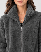 Women's Stand-Collar Fleece Jacket — Dark gray — collar detail [WB gallery 184/4]