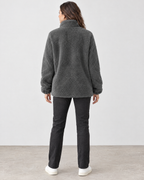 Women's Stand-Collar Fleece Jacket — Dark gray — full back [WB gallery 184/3]