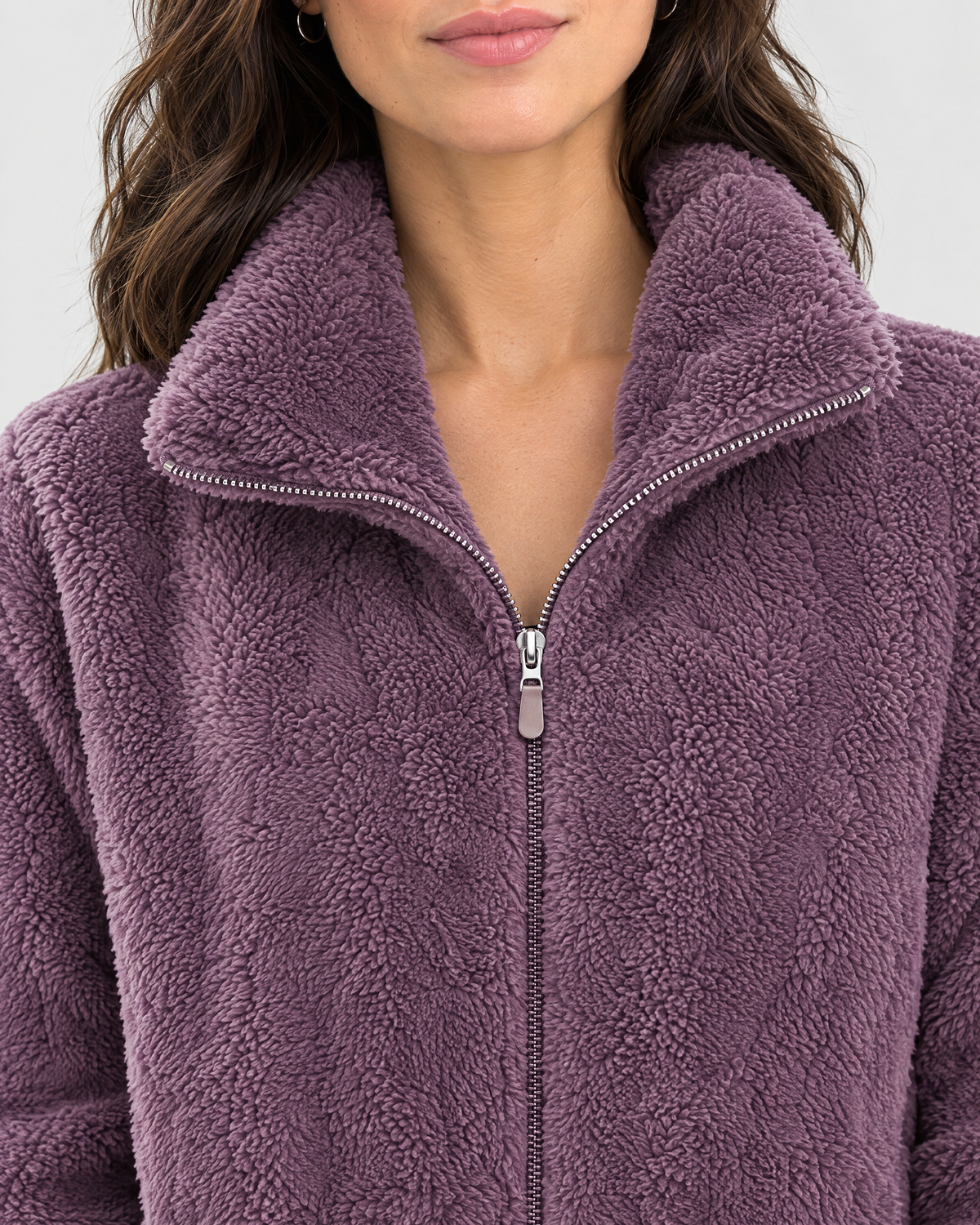 Women's Stand-Collar Fleece Jacket — Purple — collar detail [WB gallery 185/4]