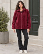 Women's Stand-Collar Fleece Jacket — Wine red — full front [WB gallery 186/2]