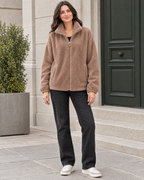 Women's Stand-Collar Fleece Jacket — Light brown — full front [WB gallery 187/2]