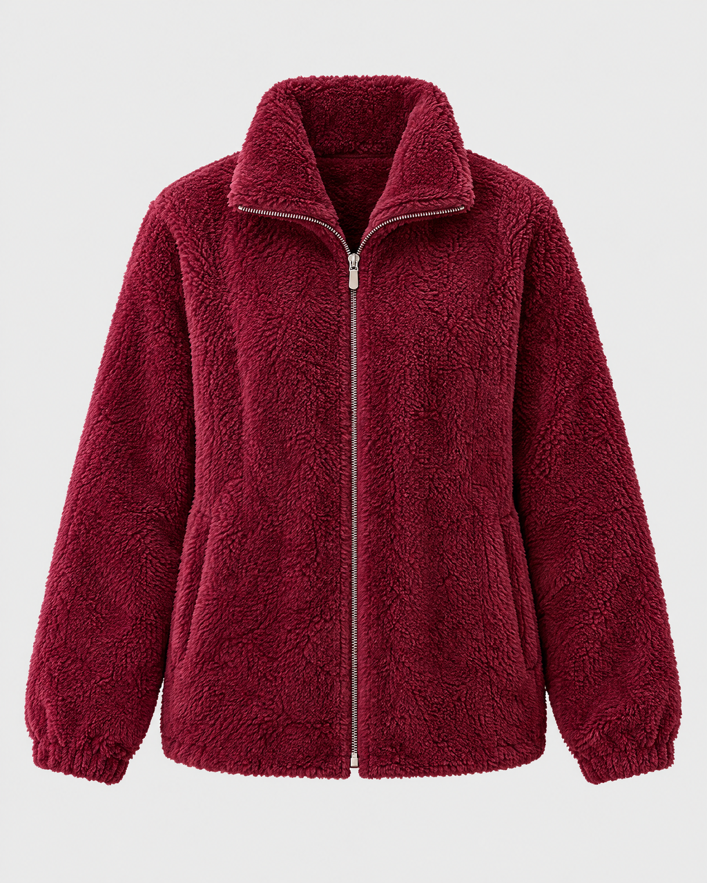 Women's Stand-Collar Fleece Jacket — Wine red — product front [WB gallery 186/6]