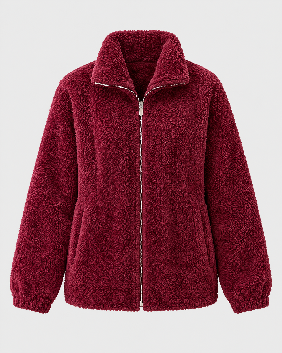 Women's Stand-Collar Fleece Jacket — Wine red — product front [WB gallery 186/6]