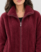 Women's Stand-Collar Fleece Jacket — Wine red — collar detail [WB gallery 186/4]