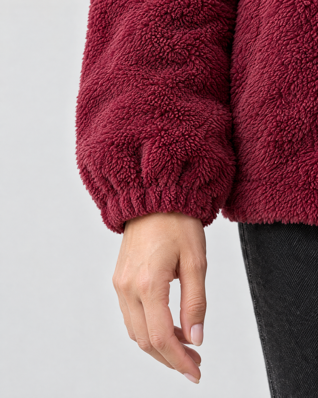 Women's Stand-Collar Fleece Jacket — Wine red — cuff detail [WB gallery 186/5]