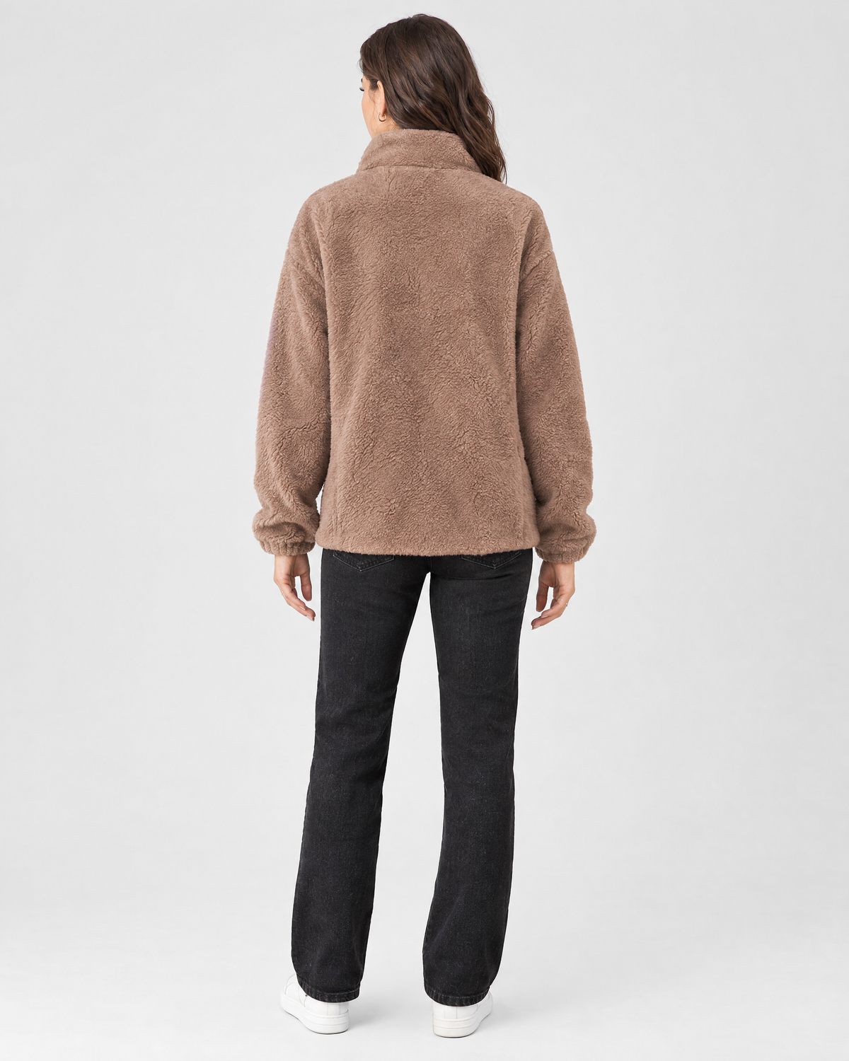 Women's Stand-Collar Fleece Jacket — Light brown — full back [WB gallery 187/3]