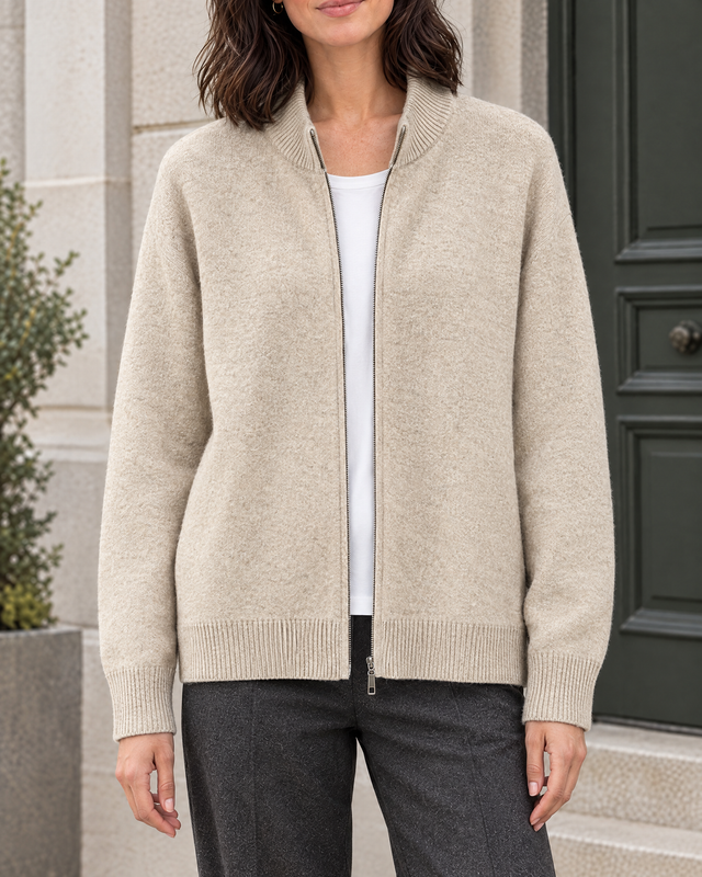 Women's Stand-Collar Wool Cardigan