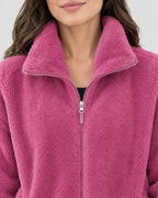 Women's Stand-Collar Fleece Jacket — Rose red — collar detail [WB gallery 188/4]